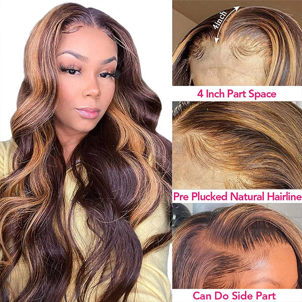 Blonde Highlight Wig Body Wave Human Hair Wig 4x4 Lace Closure Wig