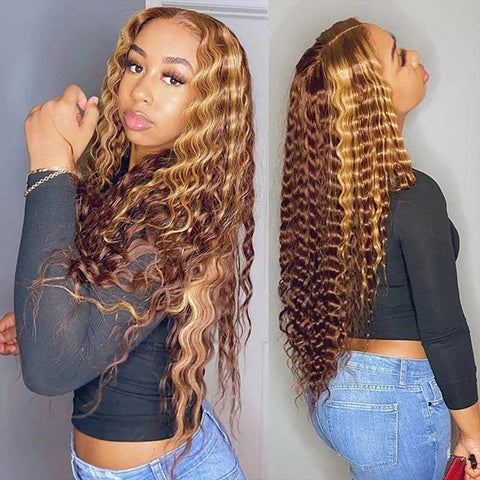 Deep Wave Highlight Wigs 13x4 Lace Front Wig Human Hair Highlight Lace Frontal Wig