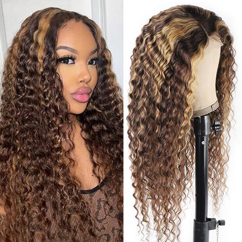 Highlight Deep Wave Wig 4x4 Lace Closure Wig Highlight Human Hair Wig