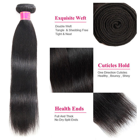 Peruvian Virgin Hair Bone Straight Human Hair 3 Bundles Ponytail Hair Extensions