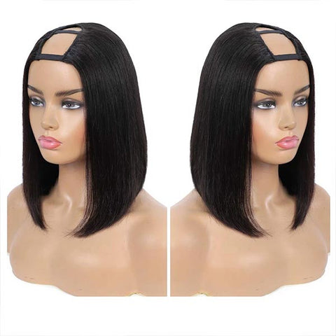 Short Bob U Part Wig Brazilian Straight Human Hair Wigs For Women