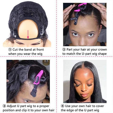 U Part Wig Silky Straight Human Hair Glueless Wigs for Women