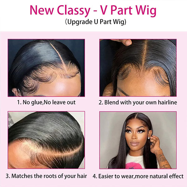 Body Wave V Part Wig No Leave Out No Glue Human Hair Wigs