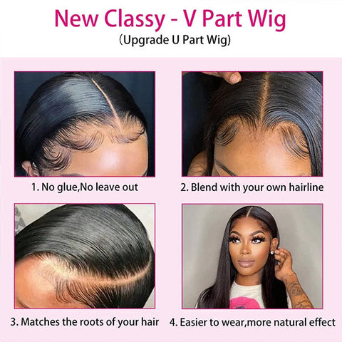 Body Wave V Part Wig No Leave Out No Glue Human Hair Wigs