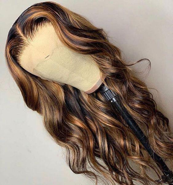 Honey Blonde Highlight Wig 4x4 Lace Closure Wig Body Wave Human Hair Wigs