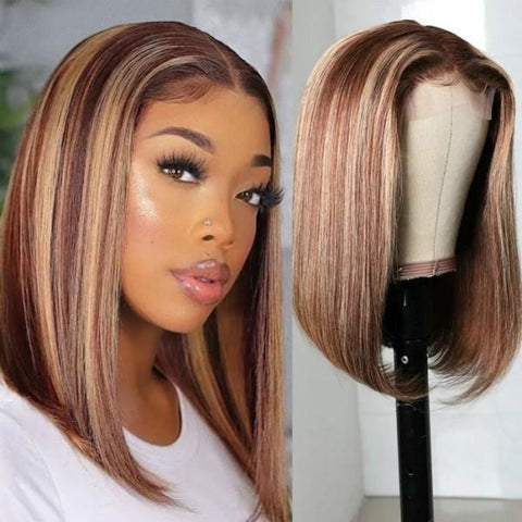 Back To School Sales Highlights Wig Straight Hair Lace Closure Wigs Short Bob Wig - MeetuHair