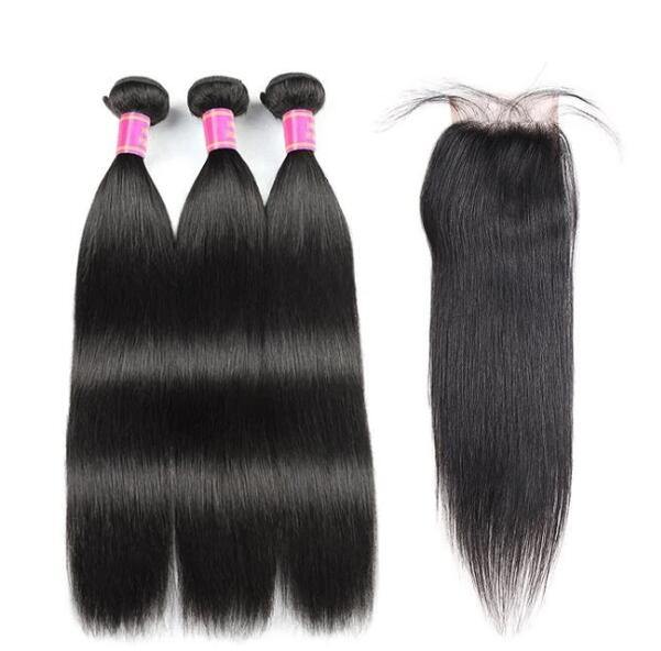 Best Bone Straight Hair Cambodian Hair 3 Bundles with 4*4 Lace Closure - MeetuHair