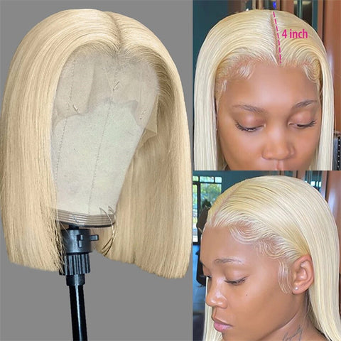 613 Blonde Hair Short Bob Wigs Straight Hair T Part Human Hair Wigs