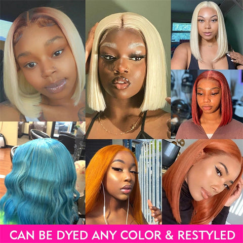 613 Blonde Hair Short Bob Wigs Straight Hair T Part Human Hair Wigs
