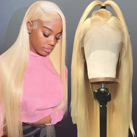 Honey Blonde Wigs Straight Hair Full Lace Human Hair Wigs Transparent 613 13x4 Front Wig