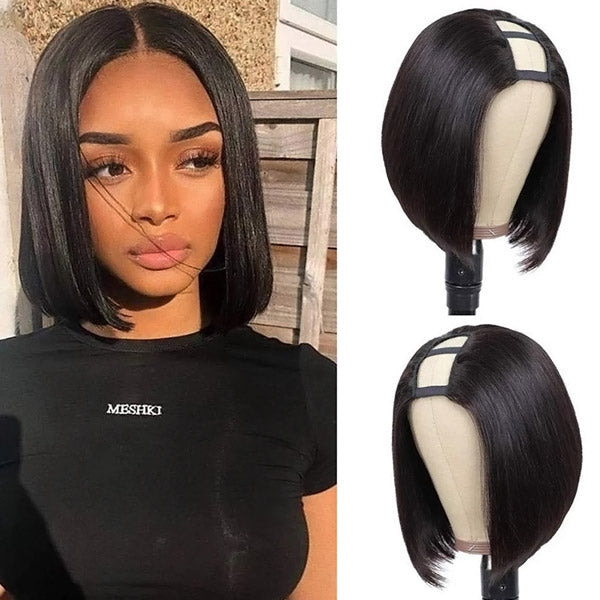 Short Bob U Part Wig Brazilian Straight Human Hair Wigs For Women