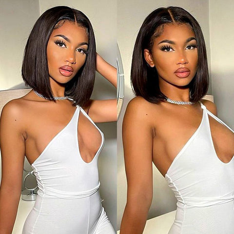 T Part Wig Straight Hair Lace Wigs Human Hair Short Bob Wigs