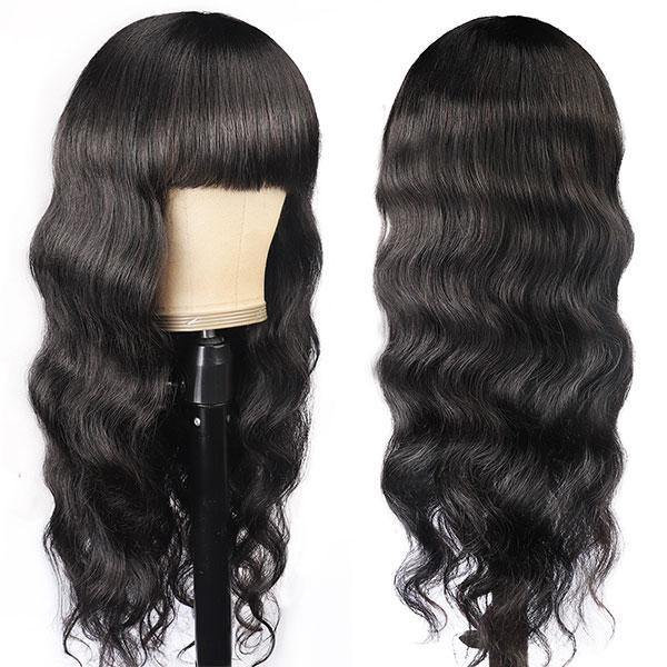 Body Wave Wig with Bangs Machine Made 100% Virgin Human Hair Wigs - MeetuHair