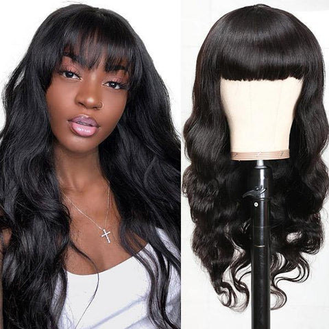 Body Wave Wig with Bangs Machine Made 100% Virgin Human Hair Wigs - MeetuHair