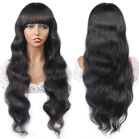 Body Wave Wig with Bangs Machine Made 100% Virgin Human Hair Wigs - MeetuHair