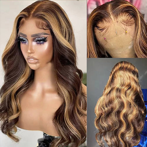 Blonde Highlight Lace Front Wigs Body Wave Human Hair HD Colored Wigs