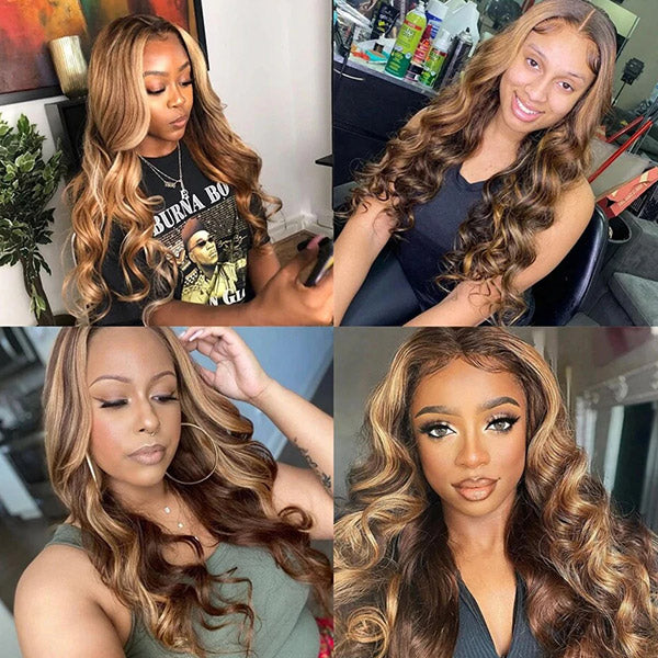 Blonde Highlight Wig Body Wave Human Hair Wig 4x4 Lace Closure Wig