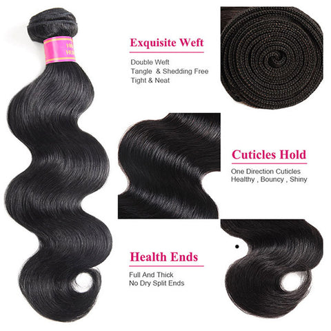 Meetu Body Wave Hair 3 Bundles Unprocessed Malaysian Virgin Human Hair Weave