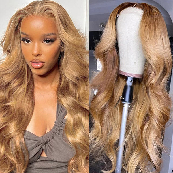 Honey Blonde #27 Body Wave 13x4 HD Lace Front Wigs Colored Human Hair Wigs 32 Inch