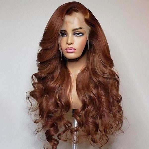 Chocolate Brown Lace Front Wig Pre Plucked Body Wave Human Hair Wig Transparent 13x4 Lace Frontal Wigs