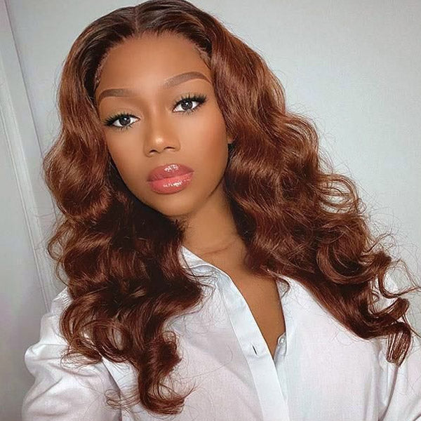 Chocolate Brown Lace Front Wig Pre Plucked Body Wave Human Hair Wig Transparent 13x4 Lace Frontal Wigs