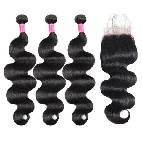 Brazilian Body Wave Virgin Human Hair 3 Bundles with 4*4 Lace Closure - MeetuHair