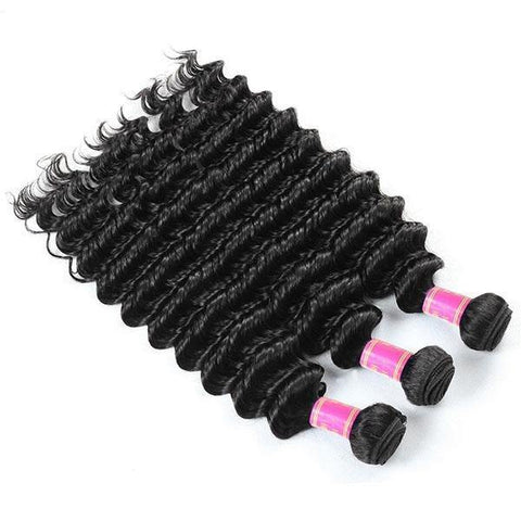 Brazilian Deep Wave Virgin Human Hair 3 Bundles with 4*4 Lace Closure - MeetuHair