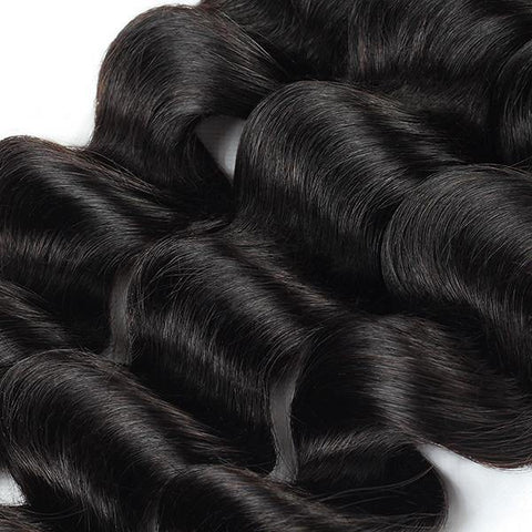 Brazilian Loose Deep Wave Hair 3 Bundles with 13*4 Lace Frontal Closure - MeetuHair