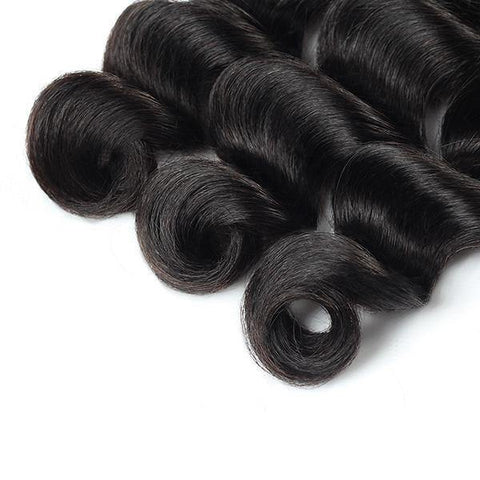 Brazilian Loose Deep Wave Hair 3 Bundles with 13*4 Lace Frontal Closure - MeetuHair
