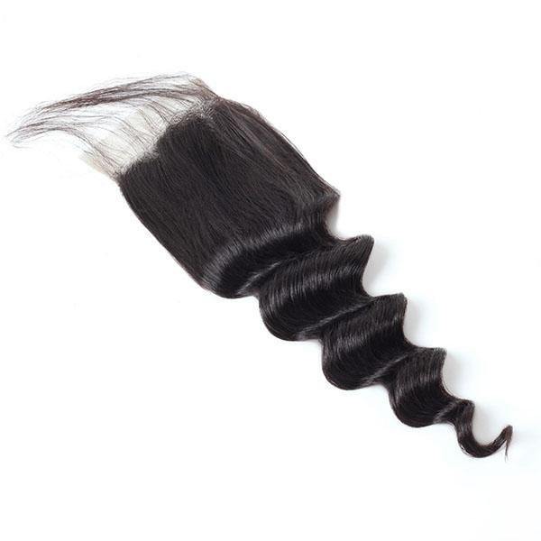 Brazilian Loose Deep Wave Virgin Human Hair 3 Bundles with 4*4 Lace Closure - MeetuHair