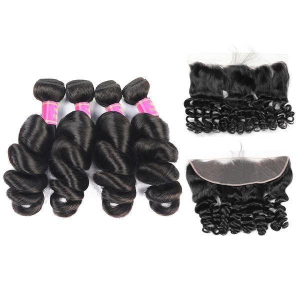 Brazilian Loose Wave Hair 4 Bundles with 13*4 Lace Frontal 10A Virgin Remy Human Hair Weave - MeetuHair