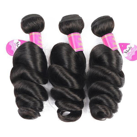 Brazilian Loose Wave Virgin Human Hair 3 Bundles with 4*4 Lace Closure - MeetuHair