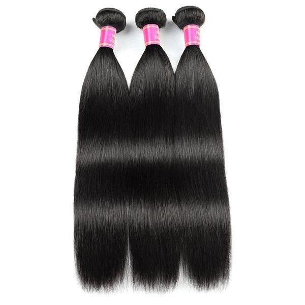 Brazilian Virgin Straight Human Hair 3 Bundles with 13*4 Lace Frontal - MeetuHair