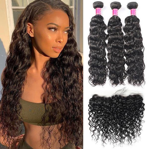 Water Wave Bundles with Frontal Brazilian Virgin Human Hair Weave - MeetuHair