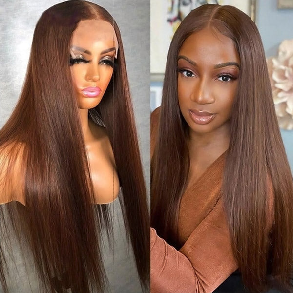 Chocolate Brown Lace Front Wig Straight Human Hair 13x4 Lace Frontal Wigs With Affordable Price