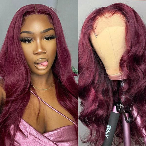 Burgundy Human Hair Wigs 99J Body Wave Wigs T Part Lace Wig