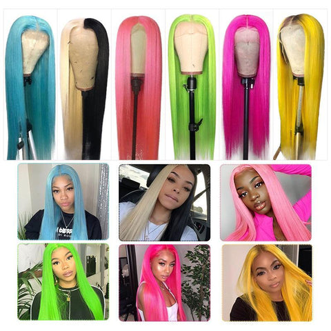 Pink Lace Front Wig Straight Human Hair Wigs Pre-plucked HD 13x4 Lace Frontal Wigs
