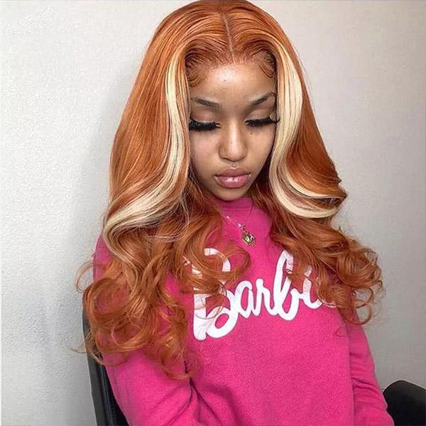 Ginger Blonde Wigs HD Transparent Body Wave Human Hair Wigs T Part Lace Wig
