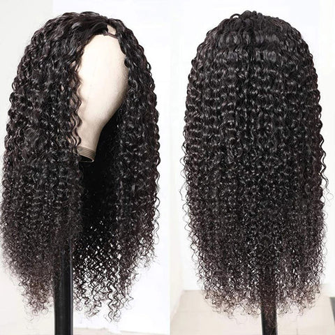 V Part Wig Curly Wave Human Hair Beginner Friendly Wigs