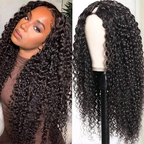 V Part Wig Curly Wave Human Hair Beginner Friendly Wigs