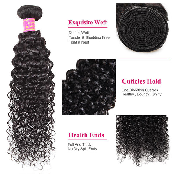 Curly Human Hair 3 Bundles 10A Virgin Remy Indian Human Hair Weave