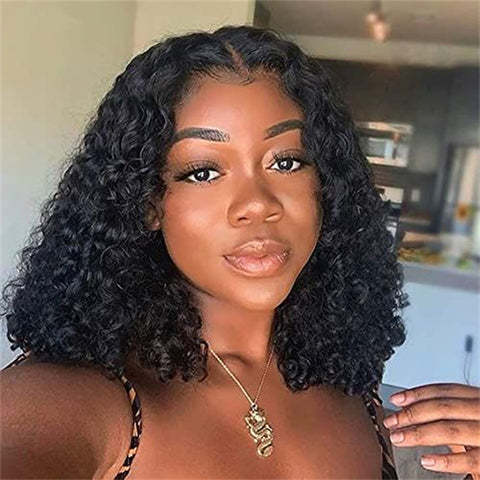 T Part Wig Curly Hair Lace Wigs Human Hair Short Bob Wigs