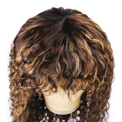 Deep Wave Hair Wig With Bangs Highlights Wig - MeetuHair