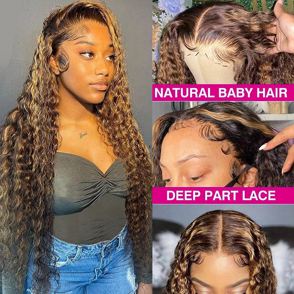Highlight Deep Wave Wig 4x4 Lace Closure Wig Highlight Human Hair Wig