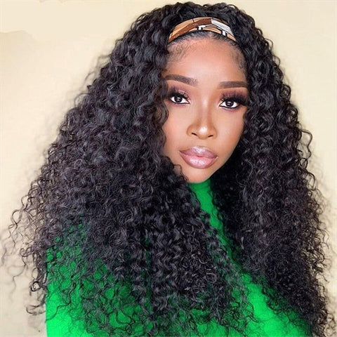 Deep Wave Headband Wig Affordable Human Hair Wig Half Wigs for Women