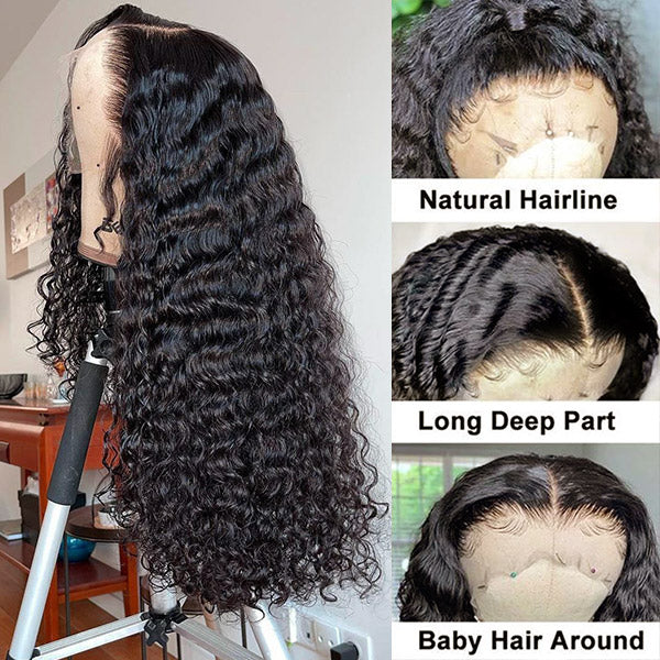 Pre Plucked Deep Wave 13x4 Lace Front Wig Transparent Human Hair Lace Frontal Wig
