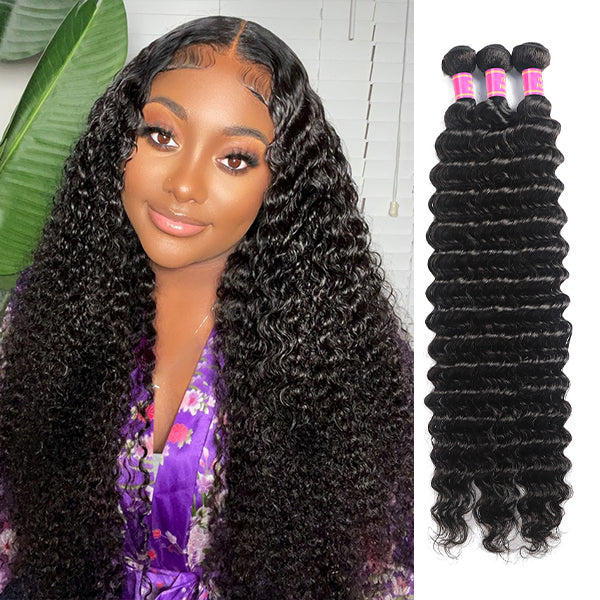 Brazilian Deep Wave Hair 3 Bundles Virgin Human Hair Weave