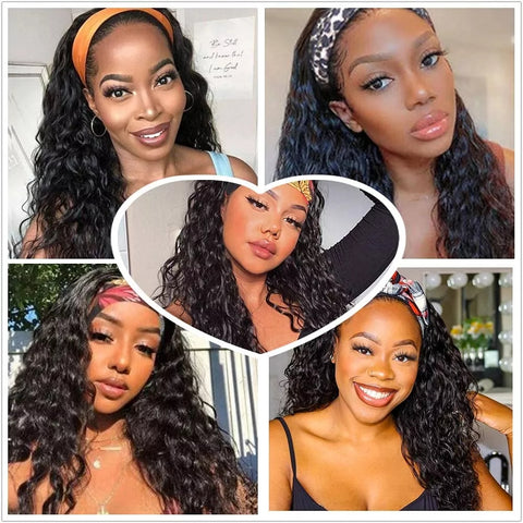 Deep Wave Headband Wig Affordable Human Hair Wig Half Wigs for Women