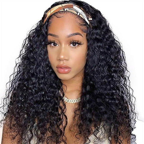 Deep Wave Headband Wig Affordable Human Hair Wig Half Wigs for Women