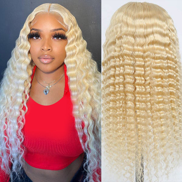 HD Blonde 613 Human Hair Wigs Deep Wave Hair 13x4 Lace Front Wig